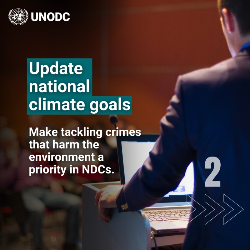 UNODC's tweet photo. Illegal deforestation, marine pollution, crimes in the fisheries sector and waste trafficking weaken our ecosystems' ability to mitigate climate change.

During #COP29 our mission is to raise awareness of crimes that degrade and harm the environment.

#endENVcrime