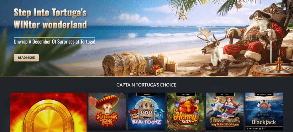 Interface de jeu Tortuga Casino montrant des machines à sous