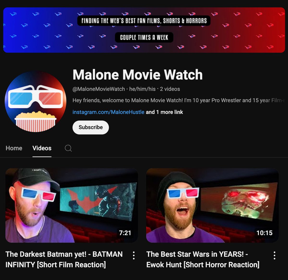 MaloneHustle's tweet image. Hiya, today I launched &quot;Malone Movie Watch&quot;.

It&apos;s no secret that I love film, so I&apos;ve started a channel where I seek out the web&apos;s best short films, fan films, parodies &amp;amp; horrors, to keep you company for 5-10 mins while you eat dinner.

youtube.com/@MaloneMovieWa…