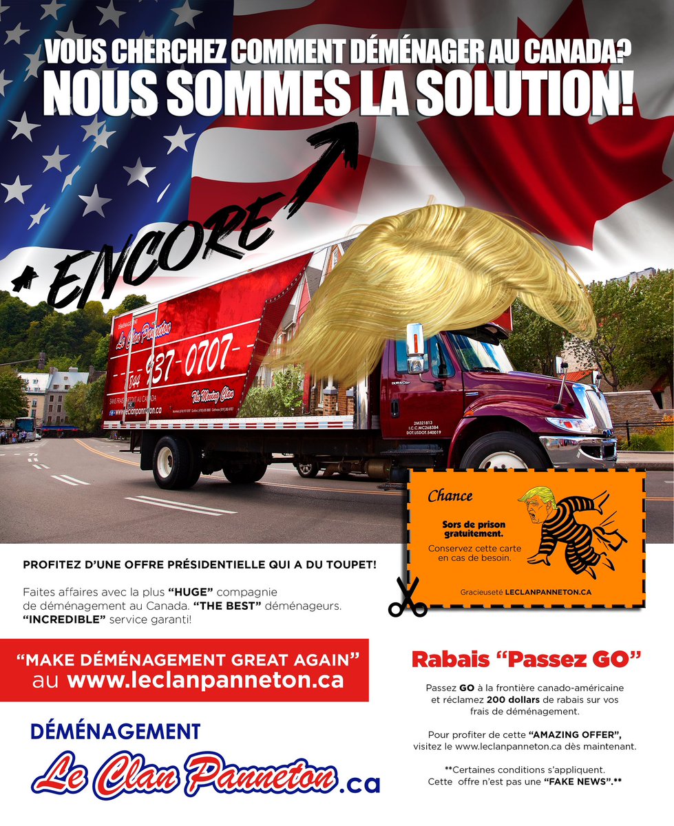 "MAKE DÉMÉNAGEMENT GREAT AGAIN" tel que vu dans Le Journal de Montréal de ce matin!