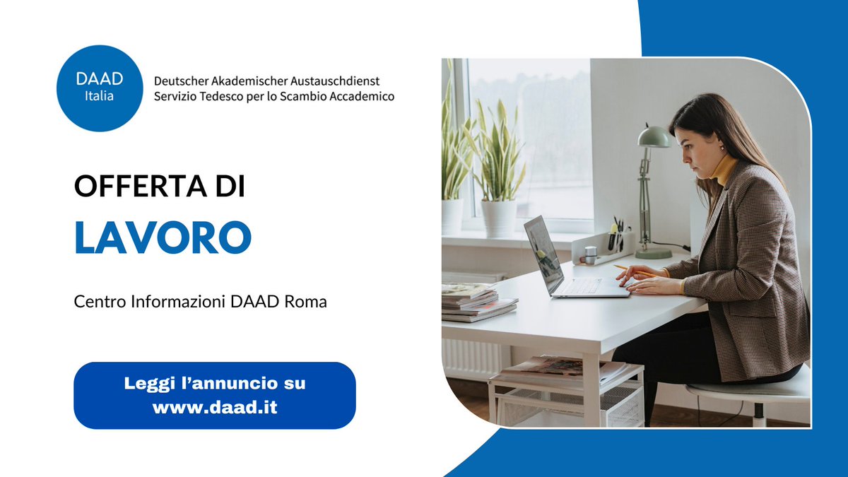 DAADRoma's tweet photo. Il DAAD Italia ricerca un/a collaboratore/collaboratrice a tempo parziale (part time 50%, 20 ore settimanali) per sostegno nelle attività amministrative e di consulenza, a partire dal 15.01.2025.
Scadenza candidature: 20.11.2024
Leggi l'offerta di #lavoro: https://t.co/V1zO3boM2a https://t.co/bisAwy385j