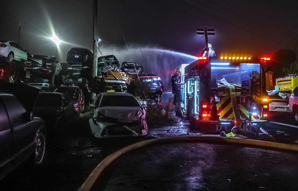 BREAKING: #DeKalb firefighters battling a stubborn blaze at South DeKalb Towing &amp; Transport. Rogers Lake Road is shut down in #Lithonia. <a href="/ajc/">Atlanta Journal-Constitution</a>