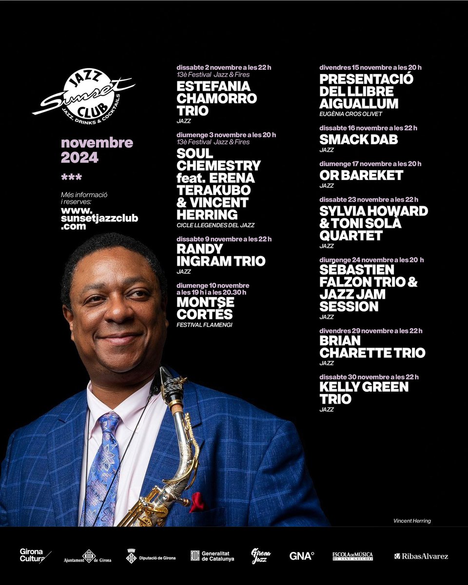 SunsetJazzClub's tweet photo. Passades les Fires continuem amb un novembre ple de concerts estel·lars! Aconseguiu ja les vostres places! https://t.co/ug4q4YzN4H