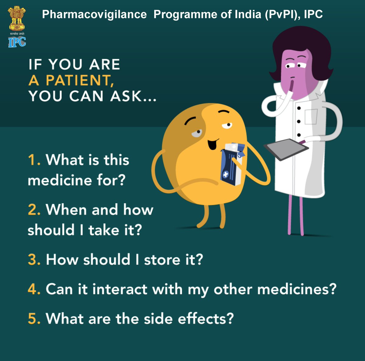 ipcgzb's tweet photo. Here are 5️⃣ questions healthcare professionals can ask patients to help #PreventSideEffects:
– Are you taking other medicines?
– Do you have underlying conditions?
– Do you have allergies?
– Are you taking supplements?
– Do you know how to report side effects?
#MedSafetyWeek https://t.co/RYbLfNsDo1