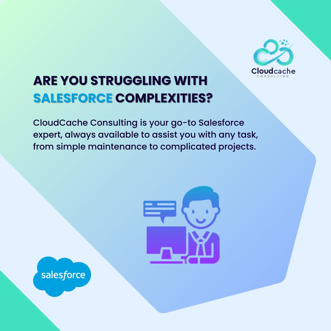 Cloudcachecon's tweet image. Struggling with #Salesforce complexities? CloudCache Consulting is your go-to solution, From routine maintenance to high-level projects, we’re here to make your Salesforce journey seamless and productive.

Read More: bit.ly/3Cfpq8O
#salesforcecrestpartner #salesforcecrm