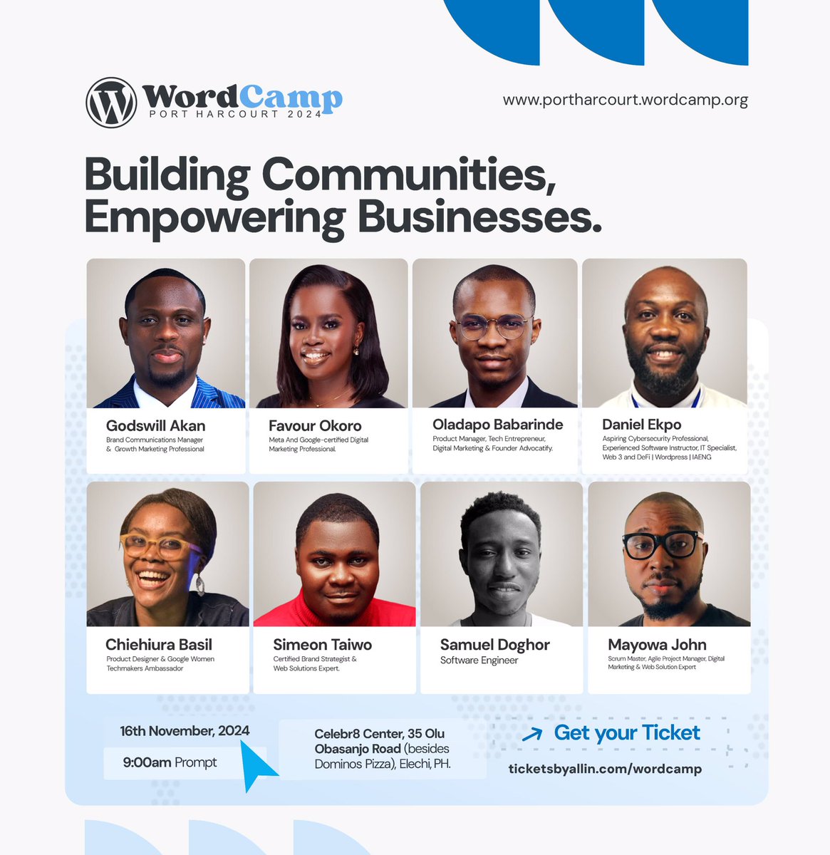 SteveCorptech's tweet photo. Only 8 days left until WordCamp Port Harcourt 2024! 
Read More https://t.co/n7SFaIu1Rt 

TICKETS @!
https://t.co/IOXw9FC2fW

 #WordCampPHC2024 #USAElection2024 #WordPressPortHarcourt #CommunityFirst #TechEcosystem #Nigeria #PortHarcourt #WordPress https://t.co/6H54XqzU34