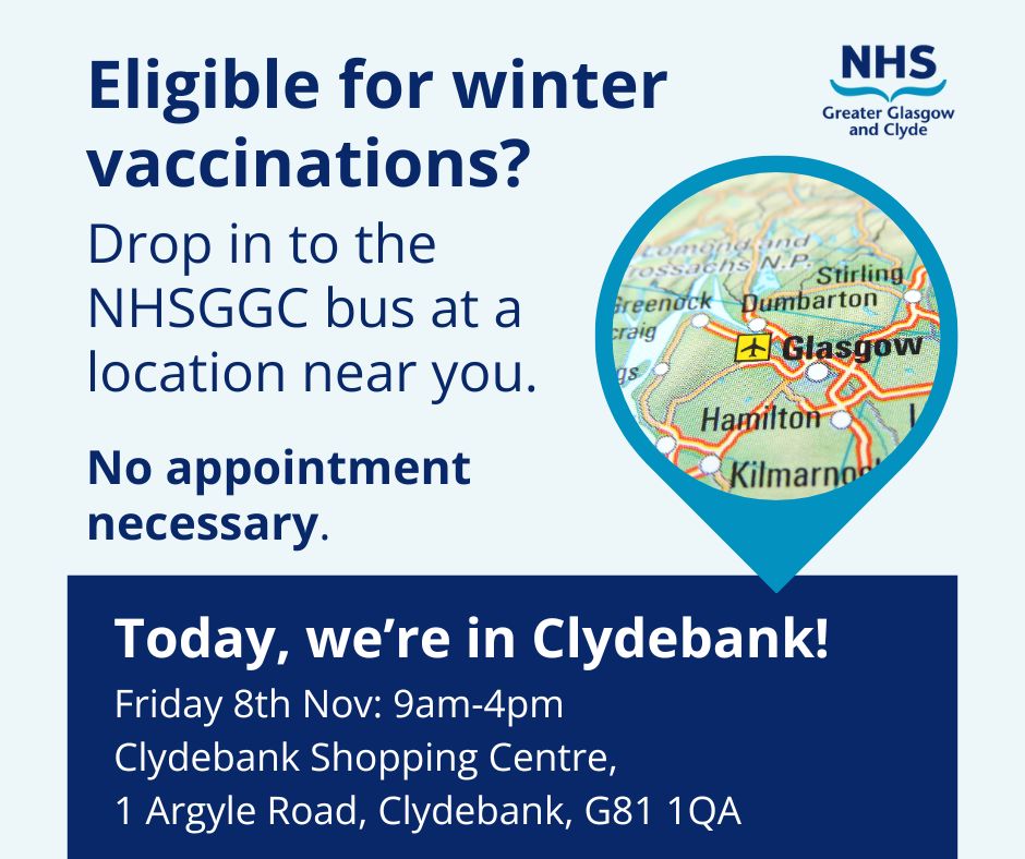Winter vaccination drop-in bus today. No appointments necessary for those who are eligible. Check eligibility here: nhsinform.scot/winter-vaccine…
