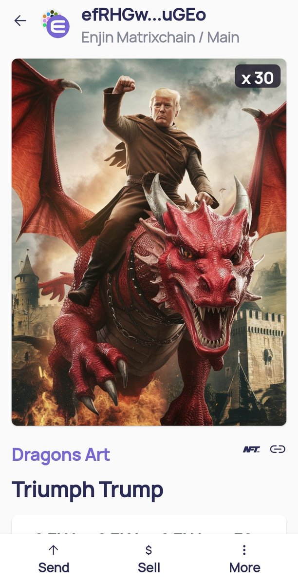 "TRUMP TRUMP"🇺🇸✊️🔥 in Celebration of Prezz Trumps Fantastic Miraculous Win!!! Few for Quick #NFTGiveaway  Followers of <a href="/Alfo_nel/">DragonsArt.ENJ</a>  🐉💥

Tasks:
1.❤️&amp;RT
2. #MAGA #Trump2024 
3. Comment ENJIN Matrixchain address 

#LetsssGoooo 🔥✊️🇺🇸💙 
#EnjinisKing