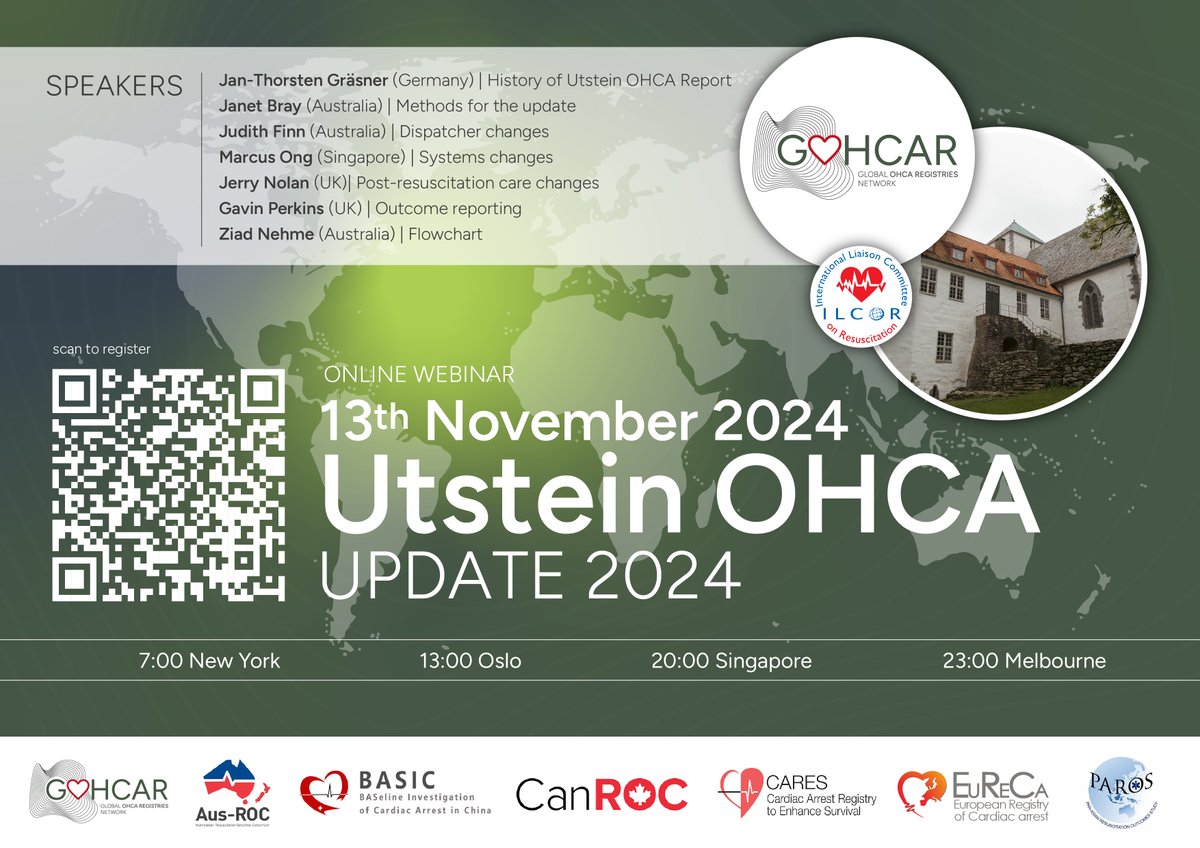 Dr Janet Bray (@dr_jbray) on Twitter photo Registration is still open for the seminar on the recent update to the Utstein OHCA Template being held next Wednesday monash.zoom.us/meeting/regist…
<a href="/Ilcor_org/">ILCOR</a> <a href="/aus_roc/">Aus-ROC</a> <a href="/HeartCPR/">AHA CPR & First Aid</a> <a href="/ERC_resus/">ERC - European Resuscitation Council</a> <a href="/perkins_gd/">Gavin Perkins</a> <a href="/judith_finn/">Judith Finn</a> <a href="/Ziad_Nehme1/">Ziad Nehme</a> Registration is still open for the seminar on the recent update to the Utstein OHCA Template being held next Wednesday monash.zoom.us/meeting/regist…
<a href="/Ilcor_org/">ILCOR</a> <a href="/aus_roc/">Aus-ROC</a> <a href="/HeartCPR/">AHA CPR & First Aid</a> <a href="/ERC_resus/">ERC - European Resuscitation Council</a> <a href="/perkins_gd/">Gavin Perkins</a> <a href="/judith_finn/">Judith Finn</a> <a href="/Ziad_Nehme1/">Ziad Nehme</a>
