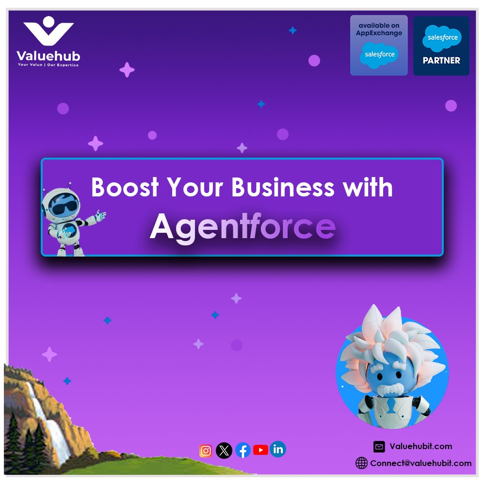 ValueHub_'s tweet image. 🌟Exciting News for the #SalesforceEcosystem!
🌟 As a proud #CRESTPartner of @salesforce, we're thrilled🎉 about the recent launch of #agentforce 🤖
Write us down at connect@valuehubit.com to integrate it your system
#DigitalTransformation #Domorewithai #valuehub #AI #CRM