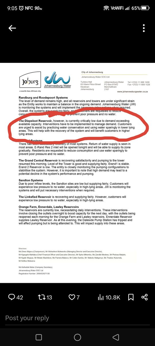 LuthandoSeboto's tweet photo. @JHBWater How is it being classified as an outage when you've had it on your systems update for a week now, with very vague wording. Riverside and Diepsloot have been without water for a week now, just like most parts of Midrand. If they are reconnected, whats the hold up with ours? https://t.co/EJiCtseVoN
