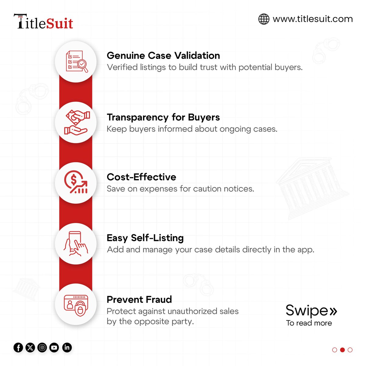 TitleSuit's tweet photo. 5 Reasons to List Your Ongoing #PropertyCase on #TitleSuit:
🔍Verified Listings = Buyer Trust 📣 Transparency for Buyers 💰 Save on Caution Notices 📝 Easy Self-Listing via App 🚫 Prevent Fraud, Stop Unauthorized Sales
Download Now: https://t.co/dkQprO9XBq
#titlesuitapp #property https://t.co/QxtBmurBLO