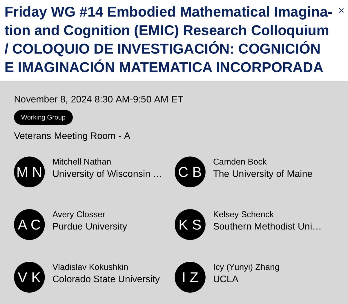 I will be presenting a longitudinal study on embodied classroom intervention at #PME-NA tomorrow! Also co-hosting a working group on embodied mathematical imagination and cognition. Hope to see many of you there 🫡
