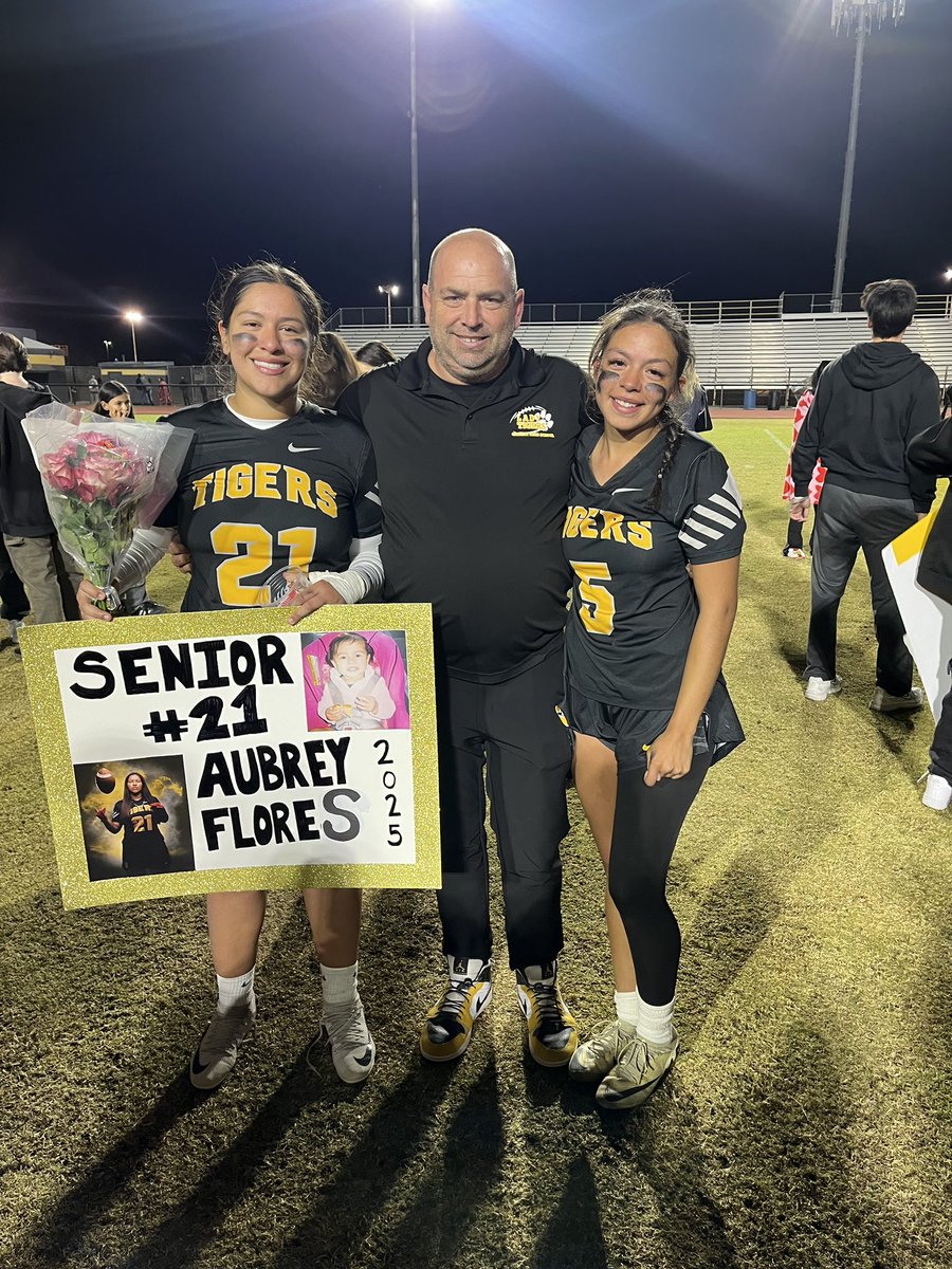 Senior night: <a href="/GHSladyflag/">Gilbert Tigers Girls Flag Football</a> 

2 years ago I took on Girls Flag at Gilbert and had to make a decision. boys/girls. I choose to build a program with 5 girls at Desert sky park. 

Tonight through tears and emotions we honor the career of my two OGs. They have been my heart and soul.