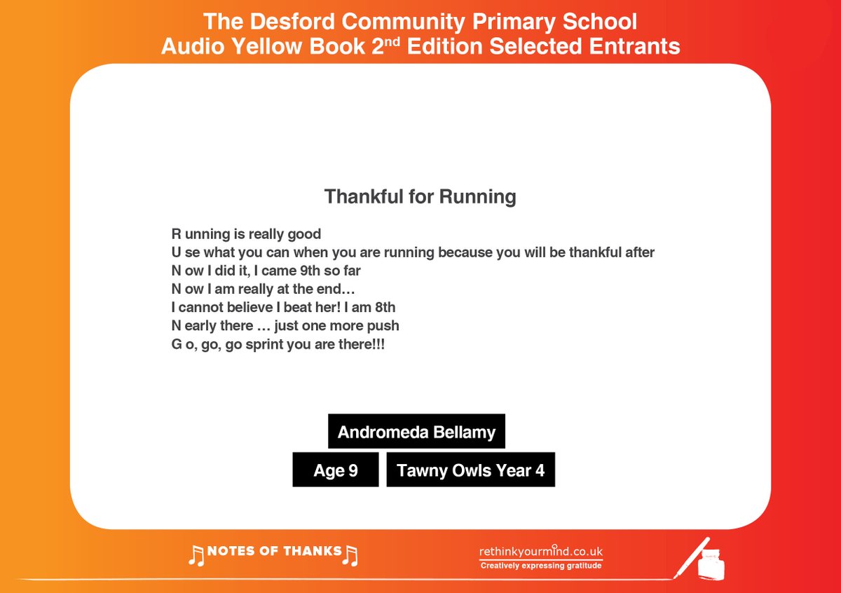 rethinkyourmind (@rethinkyourmind) on Twitter photo WOW! Poems Created by <a href="/DesfordCPS/">Desford Community Primary School</a> Primary School Pupils feature on #ThePrimarySchoolAudioYellowBook!! Delighted that poems have been read by the children & feature on the digital wellbeing resource - All inspired by #NotesOfThanks & gratitude
More 👉 rethinkyourmind.co.uk/news/congratul… WOW! Poems Created by <a href="/DesfordCPS/">Desford Community Primary School</a> Primary School Pupils feature on #ThePrimarySchoolAudioYellowBook!! Delighted that poems have been read by the children & feature on the digital wellbeing resource - All inspired by #NotesOfThanks & gratitude
More 👉 rethinkyourmind.co.uk/news/congratul…