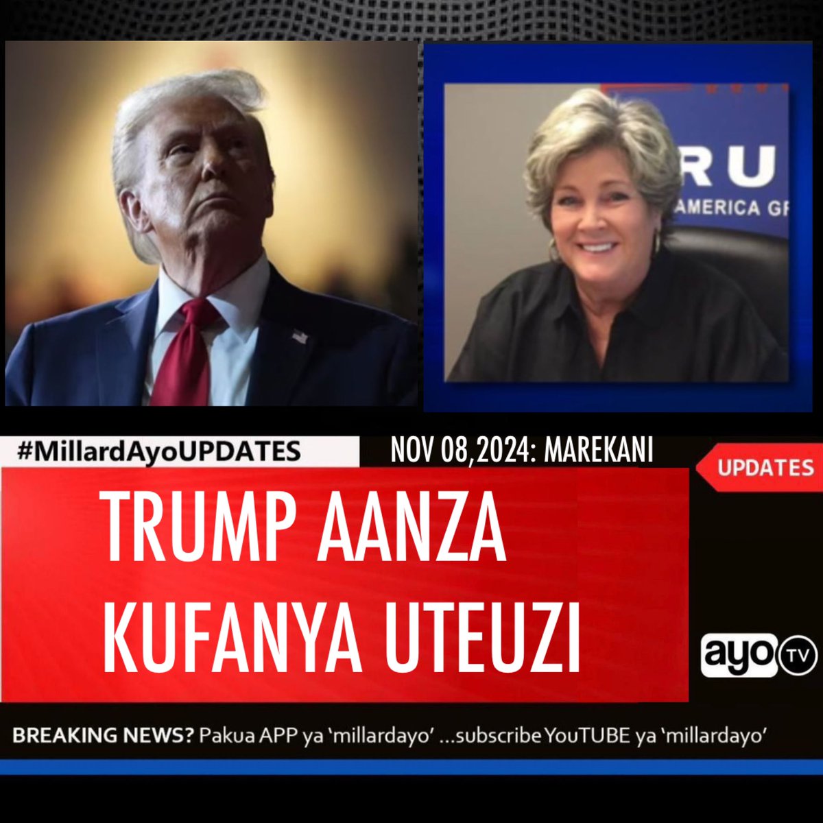 Rais Mteule wa Marekani Donald Trump amefanya uteuzi wa kwanza wa Wasaidizi wake wakati anajiandaa kuchukua madaraka rasmi mwezi January mwakani 2025 baada ya kushinda uchaguzi uliofanyika November 05,2024.

Trump amemteua Meneja wake wa kampeni Susie Wiles kuwa Mkuu wa Utumishi