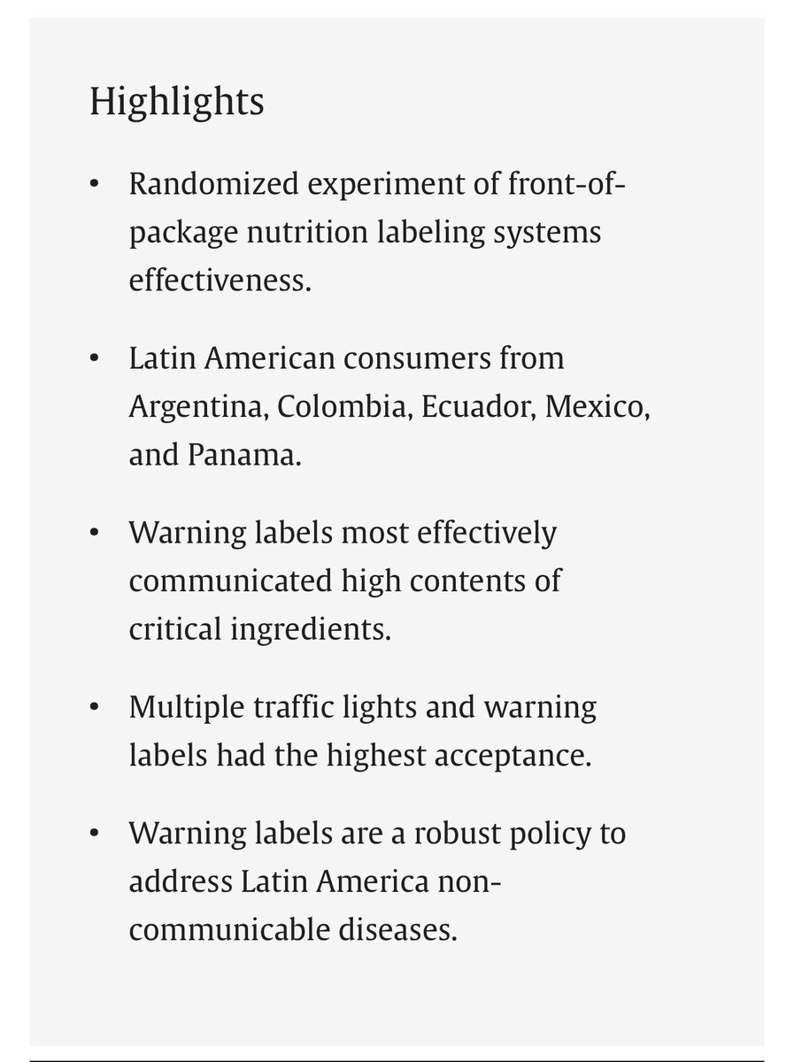Excellent new experimental study below confirms what the evidence has long pointed to - warning labels are best in class for front of pack labelling of ultra-processed foods 👇