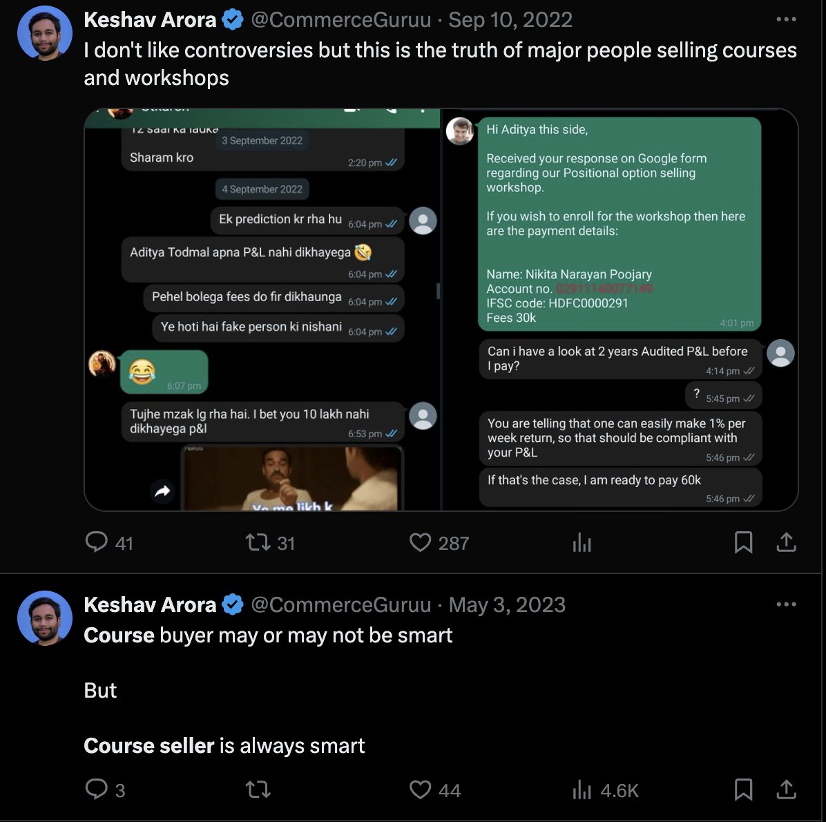 TradingDDOS's tweet image. I would suggest everyone before buying any course, please ask the specific course seller to share it p&amp;amp;l. Nowdays everyone is launching courses on a guaranteed return program. Nothing is guaranteed in the market. I remember he had similar kind of conversation with other trader to…