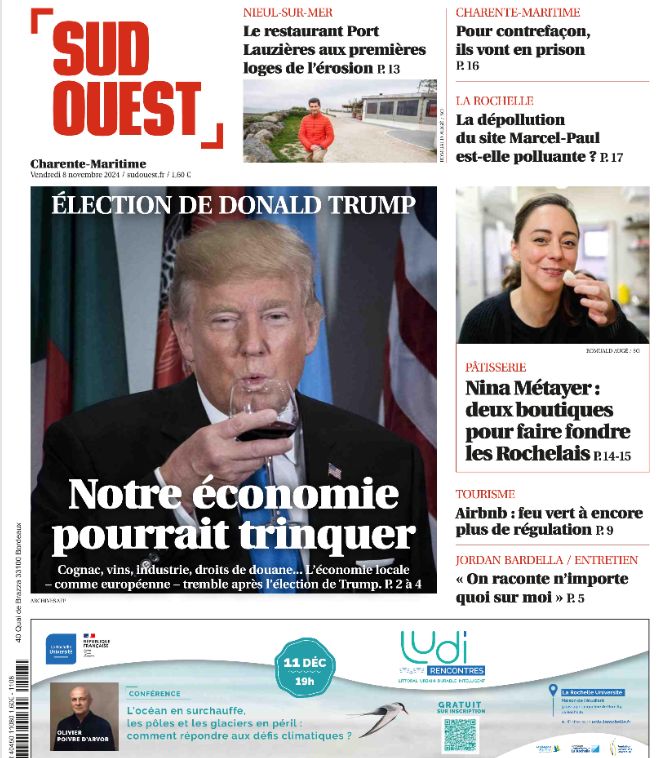 Bonjour à tous,
La une de « Sud Ouest » du vendredi 8 novembre 
Lisez « Sud Ouest » sur le web, tablette et mobile 
>>> Découvrez Sud Ouest Numérique à partir
de 1 €/mois  bit.ly/2EFI75Z