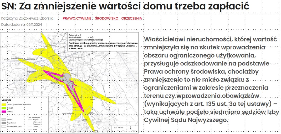 ‼️ ROZBUDOWA OKĘCIA - GAME OVER ‼️

Sąd Najwyższy orzekł wczoraj, że właścicielom przysługuje odszkodowanie z tyt. utraty wartości nieruchomości w związku z wprowadzeniem Obszaru Ograniczego Użytkowania wokół portu lotniczego. Wyrok ten powinien położyć kres wszelkim dywagacjom