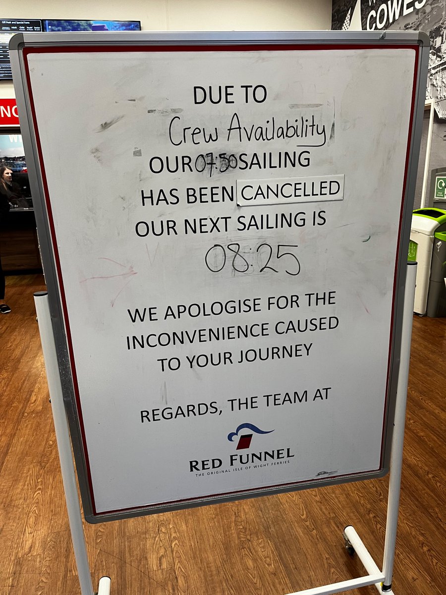 readthesky's tweet image. Beyond a joke, especially when Red Funnel CEO claims it’s her companies priority to serve the Island. Cancellation not listed on website. @richardquigley @Redfail @RedFunnelFerry @iwcponline