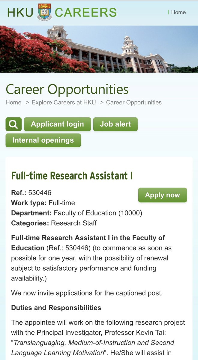 One Full Time Research Assistant position has just become available at The University of Hong Kong. The position is perfect for researcher who has expertise in discourse analysis (e.g., Conversation Analysis).

To apply and view the Job Description: jobs.hku.hk/en/job/530446/…
