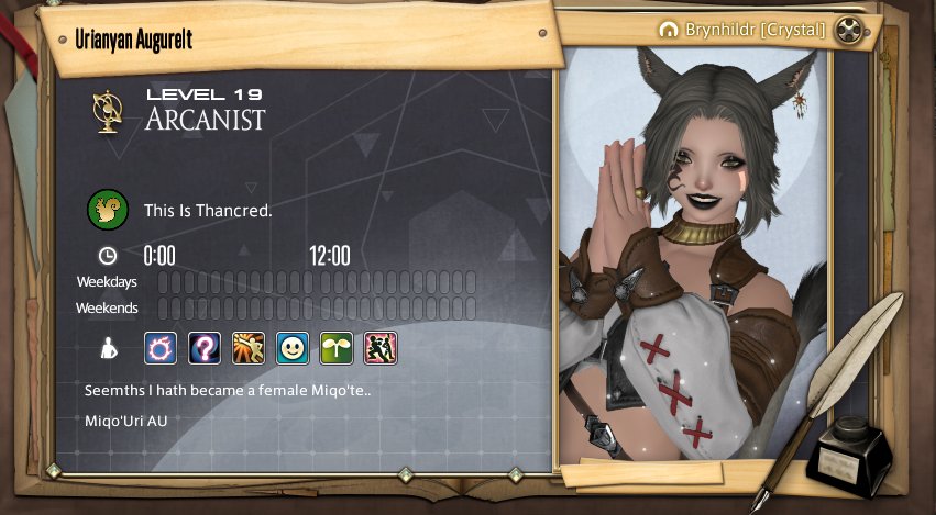 FranAugureltXIV's tweet photo. Where to find her. 💀 I am still progressing with her, though. But I find this funny and I’m enjoying the reactions I get throughout it. 🤣

#FFXIV #ff14 #miqote https://t.co/IihjJ6qK97