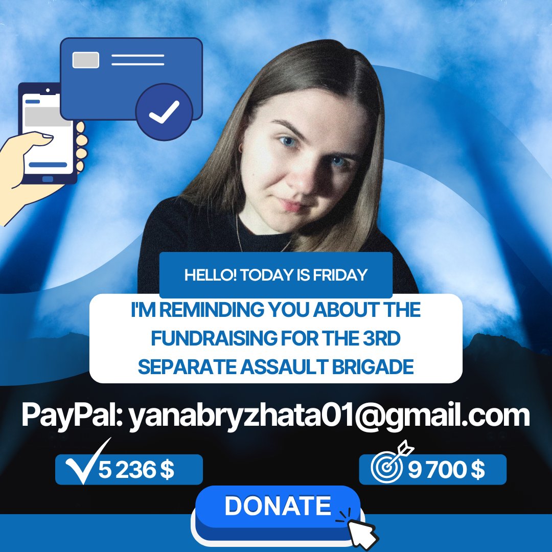 Неонацистка чи бандерівка? (@yanabryzhata) on Twitter photo Friends, we’re continuing the fundraising!
We've crossed the halfway mark, but we need to move faster, as the enemy won’t wait.
Shall we unite to help Ukraine?
PayPal: 💰yanabryzhata01@gmail.com
paypal.com/donate/?hosted…
Monobank: 🔗send.monobank.ua/jar/836zEjLm4q Friends, we’re continuing the fundraising!
We've crossed the halfway mark, but we need to move faster, as the enemy won’t wait.
Shall we unite to help Ukraine?
PayPal: 💰yanabryzhata01@gmail.com
paypal.com/donate/?hosted…
Monobank: 🔗send.monobank.ua/jar/836zEjLm4q