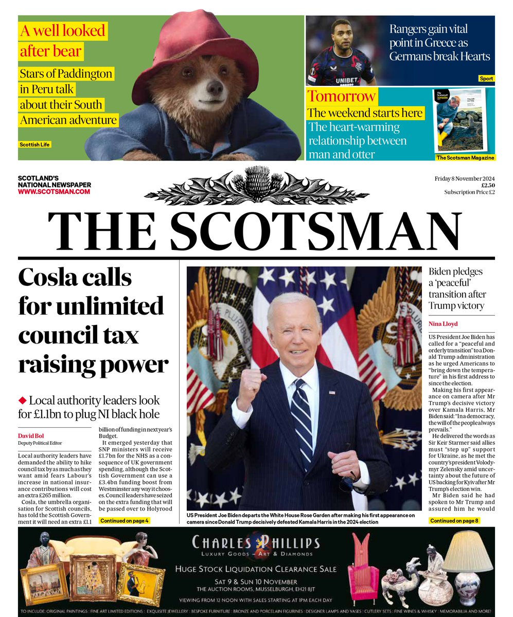 Good morning. Here is the front page from The Scotsman for Friday