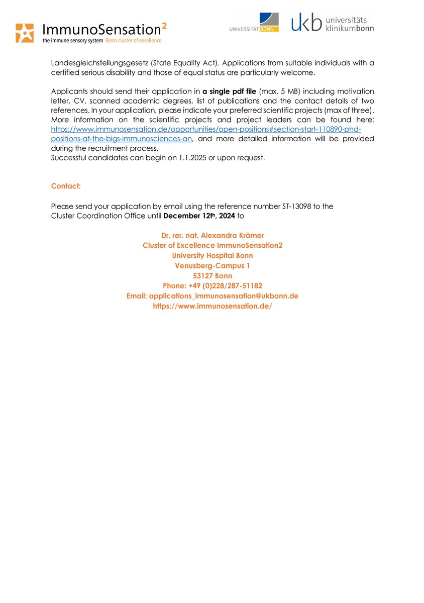 ImmunoSensation (@immunosens) on Twitter photo 🚨 Open PhD positions with the Bonn International Graduate School (BIGS) Immunosciences and Infection!
We invite you to apply for multiple open PhD positions offered by our members at different departments at the <a href="/UniklinikBonn/">Uniklinik Bonn</a> until December 12th.
More info on our website! 🚨 Open PhD positions with the Bonn International Graduate School (BIGS) Immunosciences and Infection!
We invite you to apply for multiple open PhD positions offered by our members at different departments at the <a href="/UniklinikBonn/">Uniklinik Bonn</a> until December 12th.
More info on our website!