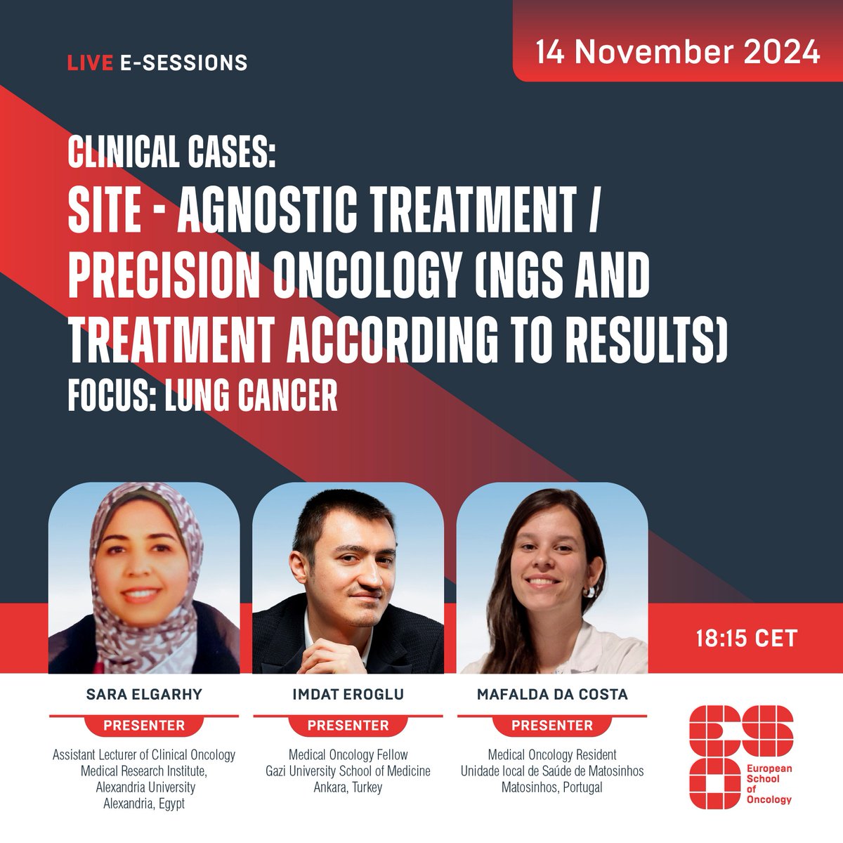 ESOncology's tweet photo. Join us on 14 November at 18:15 CET for a live e-Session examining the latest in site-agnostic treatment for #lungcancer, emphasizing #precisiononcology practices.

👉🏻https://t.co/To0aowNqcj

#eESO #cancertherapy #11november https://t.co/lAqBitFH8p