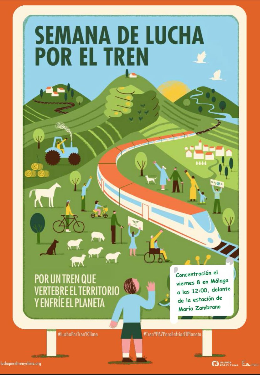 El ferrocarril es clave para frenar el cambio climático y avanzar hacia una movilidad sostenible. 

Hoy, nuestra coportavoz <a href="/MarGlezBaez/">Mar González 🌻🍉</a> estará en la concentración que tendrá lugar en Málaga, con motivo de la Semana de lucha por el tren.
🕚12:00h
📍Estación María Zambrano