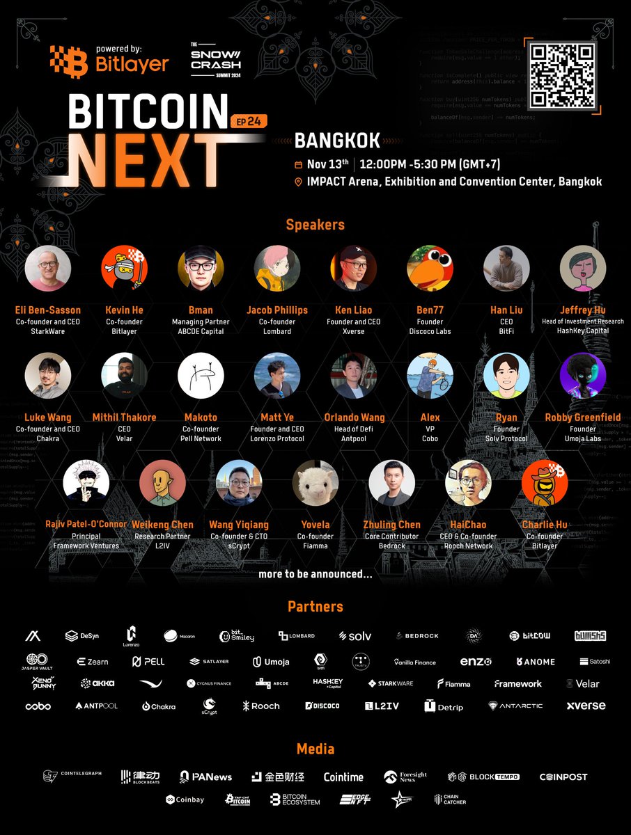 Bitlayer_ID's tweet photo. 🇹🇭Bitcoin Berikutnya, Ep.24 - Bangkok

🚀Topik: Peningkatan Bitcoin Berikutnya dan BTCfi - Membentuk Masa Depan Bersama

⏰Tanggal & Waktu: 13 November, 12:00 - 17:30 (GMT+7)

📍Lokasi: IMPACT Arena, Pusat Pameran dan Konvensi, Bangkok

🔗Reservasi: https://t.co/9qRDkmRFn4

⚒️Join grup Telegram kami untuk mendapatkan informasi terbaru: https://t.co/GMZt3V3FZj

🔎Konferensi ini akan menjadi platform untuk kolaborasi komunitas, diskusi kritis, dan membangun konsensus untuk evolusi Bitcoin ke depan. Mari bergandengan tangan untuk mengeksplorasi dan mendorong kemajuan #Bitcoin bersama-sama!

#Bitlayer #Bitcoin #DevCon2024 

🙌Terima kasih yang sebesar-besarnya kepada para pembicara terbaik kami:
@EliBenSasson @0xkevinhe @BMANLead @JacobPPhillips @YukanL @blapta @bitfi_han @jeffrey_hu @LukeGLW @RainFire09 @makotouramura @MattYe_MEP @OrlandoWHB @alexzuo4 @RyanChow_DeFi @RobTG4 @rajivpoc @weikeng  @freedom_hero @AlpacaYovela @czhuling @HaichaoZ @CharlieHusats