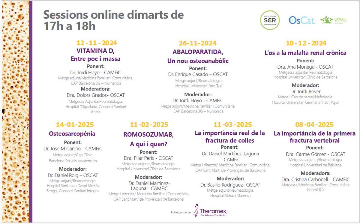 Torna l’Osteoforum. Una activitat online del grup <a href="/OsCat_SCReuma/">OsCat</a>  de la <a href="/SCReuma/">Societat Catalana de Reumatologia</a> i el grup d’osteoporosi de la <a href="/CAMFiC/">🌳CAMFiC</a>. 
▶️ Dimarts 12 nov de 17-18h. Vitamina D, entre poc i massa
Inscripció gratuita al programa 👇
assistencia.academia.cat/?id=149