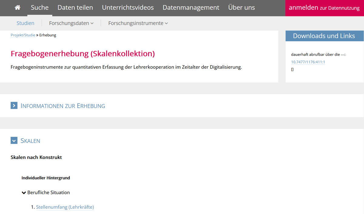VerbundFDB's tweet photo. Schon die umfangreiche Dokumentation von Forschungsinstrumenten am FDZ Bildung gesehen?
Z.B. neu: Skalenkollektion der Studie „Medienbezogene Lehrerkooperation als Schulqualitätsmerkmal in der digitalen Welt (MeLe)“
➡️ https://t.co/3oW43hX9Xj
#OpenScience #twlz #SchuleDigital https://t.co/WGGMcz8tg9
