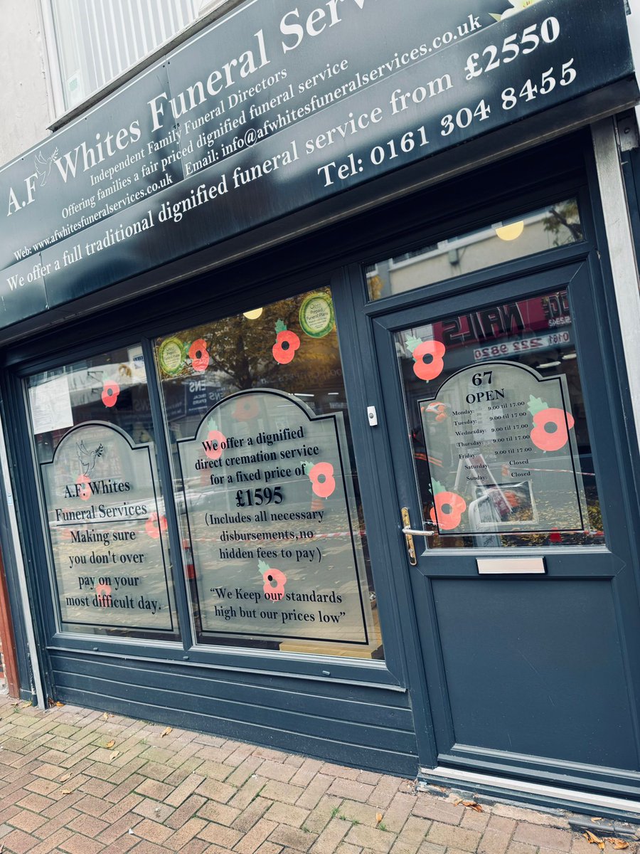 BCM_Funerals's tweet photo. All of our branches now have their windows displaying poppies to show our support for the armed forces. #Rememberanceday #lestweforget #poppy #poppies #royalBritishlegion #rbl https://t.co/aqBDeOhA6d