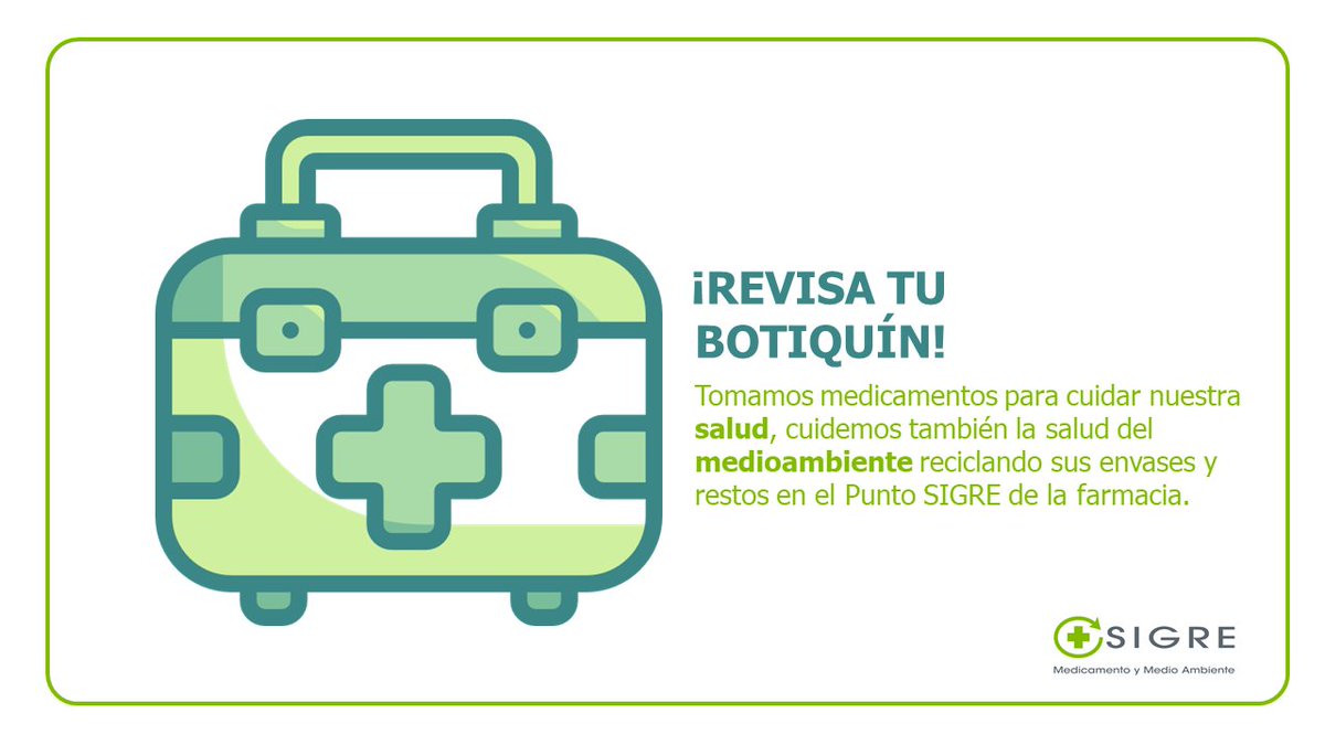 puntosigre's tweet image. ¡Es momento de revisar tu #botiquín doméstico💊!

Recuerda depositar los medicamentos caducados o que ya no necesitas junto a sus envases en el #PuntoSIGRE de la farmacia.

⚠️Es recomendable revisarlo cada 6 meses y, si tienes dudas, consulta a tu farmacéutic@