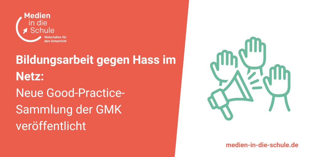 Die GMK hat eine Sammlung an Unterrichtsmaterialien, Projekten und Institutionen für die Bildungsarbeit #GegenHassImNetz veröffentlicht. Auch unsere Medienbildungsprojekte #MedienInDieSchule und #weitklick sind dabei! 
👉  medien-in-die-schule.de/bildungsarbeit… #Medienpädagogik #Medienbildung