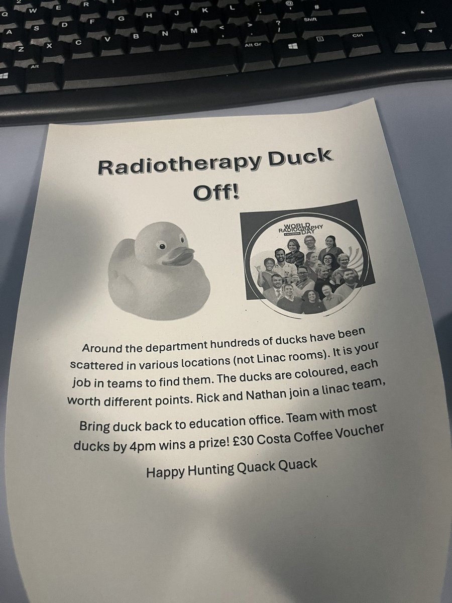 LancsHospRT's tweet photo. And the duck hunt begins there are 500 hidden in the non patient areas for the staff to find on breaks. The team with the most ducks wins a prize! #worldradiographyday @Gillian0801 @SCoRMembers https://t.co/DHAY9TpYtM