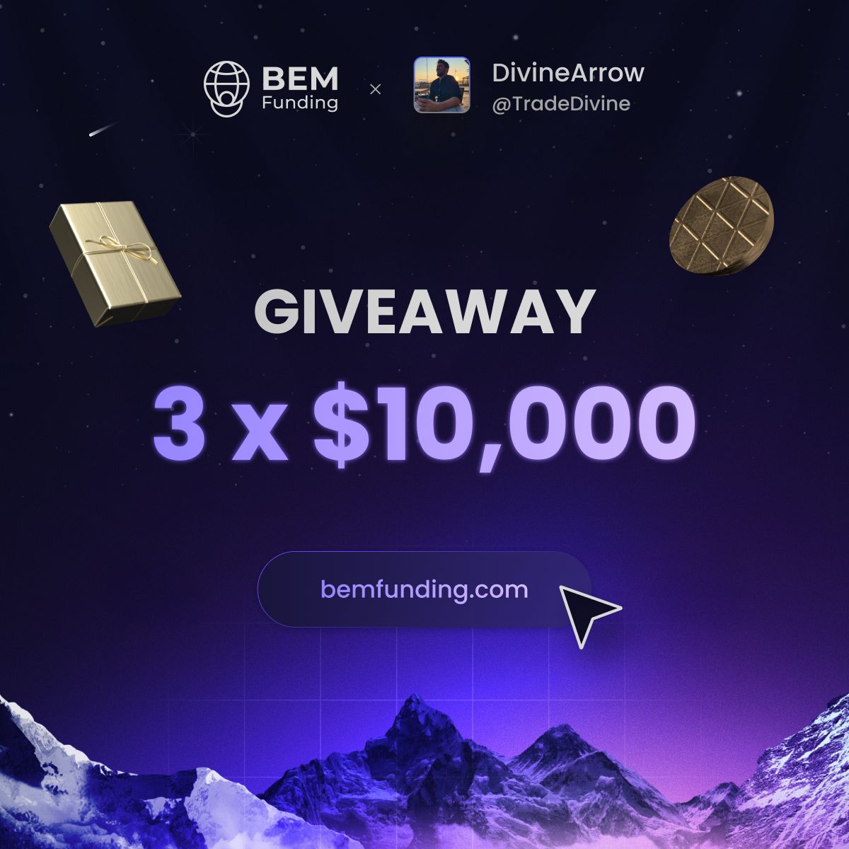 Bem Funding Giveaway 

 3 x 10K Fon çekilişi
  
1-) Rt ve beğeni at

2-)@tradedivine ve <a href="/BemFunding/">BEM Funding</a> hesaplarını takip et
  
3-) 2 Arkadaşını etiketle.   

Pazartesi günü açıklanacaktır.