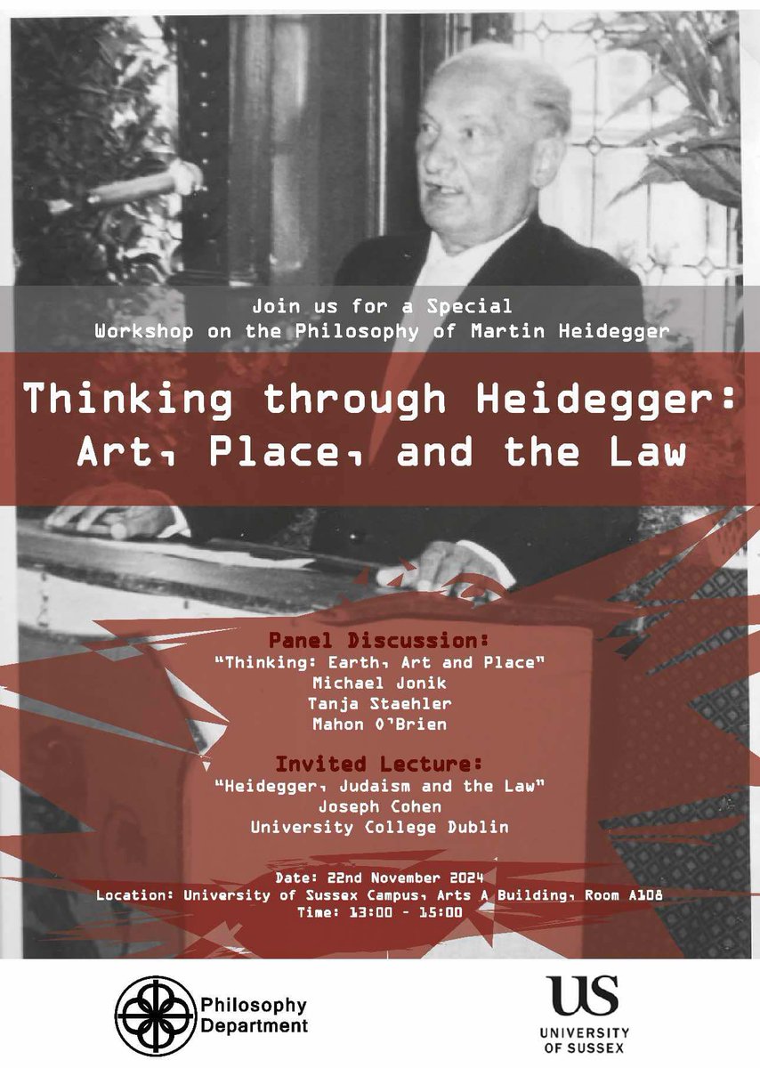 Mahon O'Brien (@mahon_o_brien) on Twitter photo Join Us for a one-off workshop on Heidegger (University of Sussex, Nov 22nd, 1-3pm, A108) #Heidegger #UniversityofSussex #Philosophy #thinking <a href="/JosephDCohen1/">Joseph Cohen</a> <a href="/SussexPhilos/">Sussex Philosophy</a> <a href="/SussexUni/">University of Sussex</a> <a href="/SussexUniMAH/">School of Media, Arts and Humanities</a> @UCDPhilosophy Join Us for a one-off workshop on Heidegger (University of Sussex, Nov 22nd, 1-3pm, A108) #Heidegger #UniversityofSussex #Philosophy #thinking <a href="/JosephDCohen1/">Joseph Cohen</a> <a href="/SussexPhilos/">Sussex Philosophy</a> <a href="/SussexUni/">University of Sussex</a> <a href="/SussexUniMAH/">School of Media, Arts and Humanities</a> @UCDPhilosophy