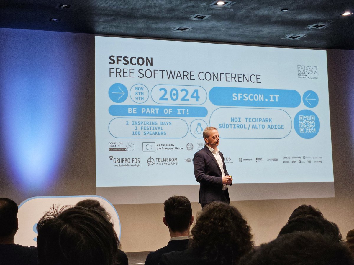 brrossi75's tweet photo. Opening of #SFSCON24 at #NOITechpark #FreeSoftware #OpenSourceSoftware https://t.co/lNBRJMLTLA