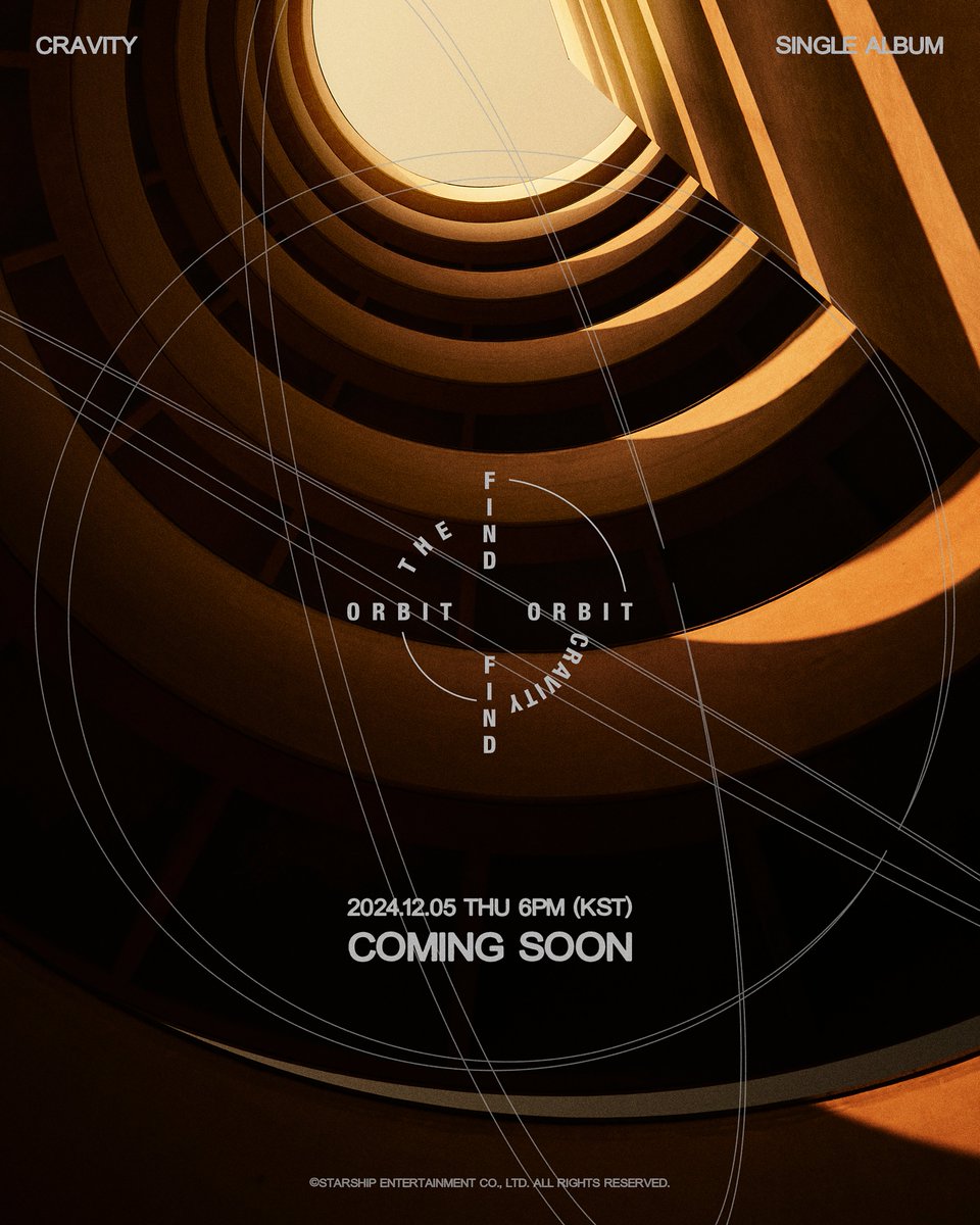 CRAVITY
Single Album
FIND THE ORBIT
⠀
COMING SOON💫
⠀
2024. 12. 05 THU 6PM (KST)
⠀
#CRAVITY #크래비티
#FIND_THE_ORBIT