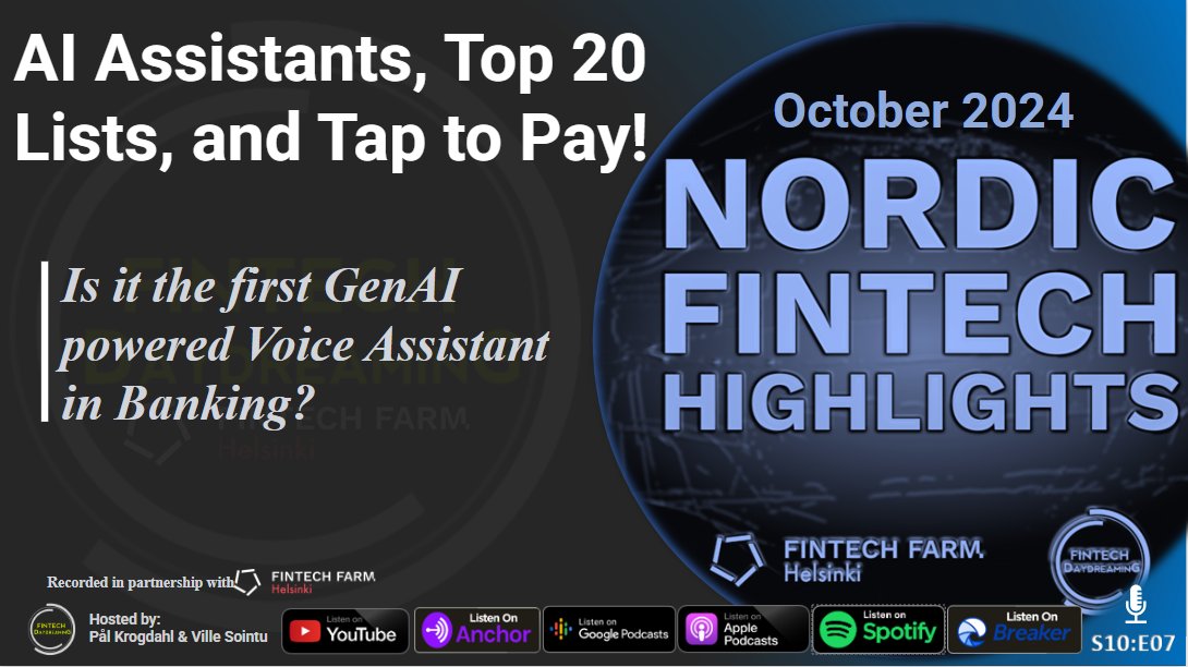 We’re back with another Nordic Fintech Highlights episode, where Pål Krogdahl, Ville Sointu, and our regular guest co-host Janne Salminen from Helsinki Fintech Farm unpack the latest from the Nordics.
🎬 YouTube - lnkd.in/drya32AV
🌎 FintechDaydreaming.com