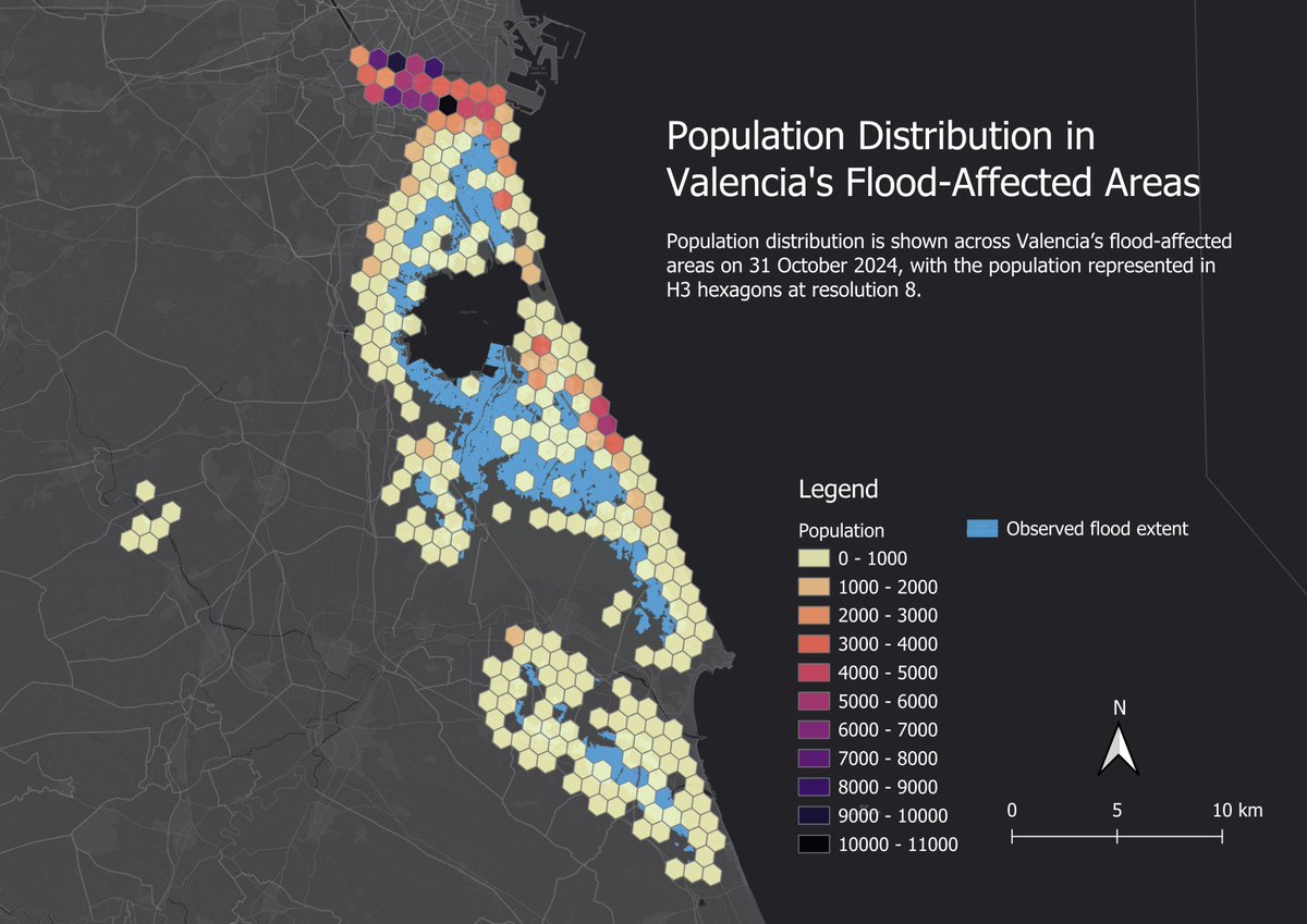 DigitalGeographyLab (@digigeolab) on Twitter photo #30daymapchallenge day 8 - Humanitarian Data Exchange (HDX)
This map shows the population distribution across the observed #flood extent in Valencia on 31 October 2024.
Visualization: Leyi Xu #30daymapchallenge day 8 - Humanitarian Data Exchange (HDX)
This map shows the population distribution across the observed #flood extent in Valencia on 31 October 2024.
Visualization: Leyi Xu