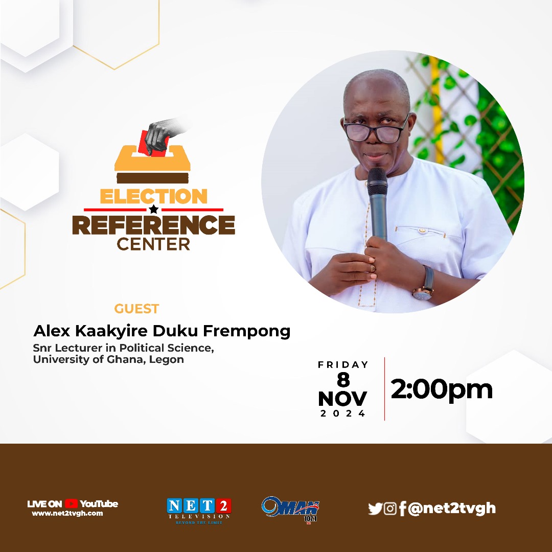 ERRCGhana's tweet photo. Catch our Executive Director @akdfrempong on @net2tvgh at 2 pm today as he discusses the historical dynamics of elections in Ghana #Election2024 #ghananews #GhanaPolls2024 https://t.co/re4TDGuIJp