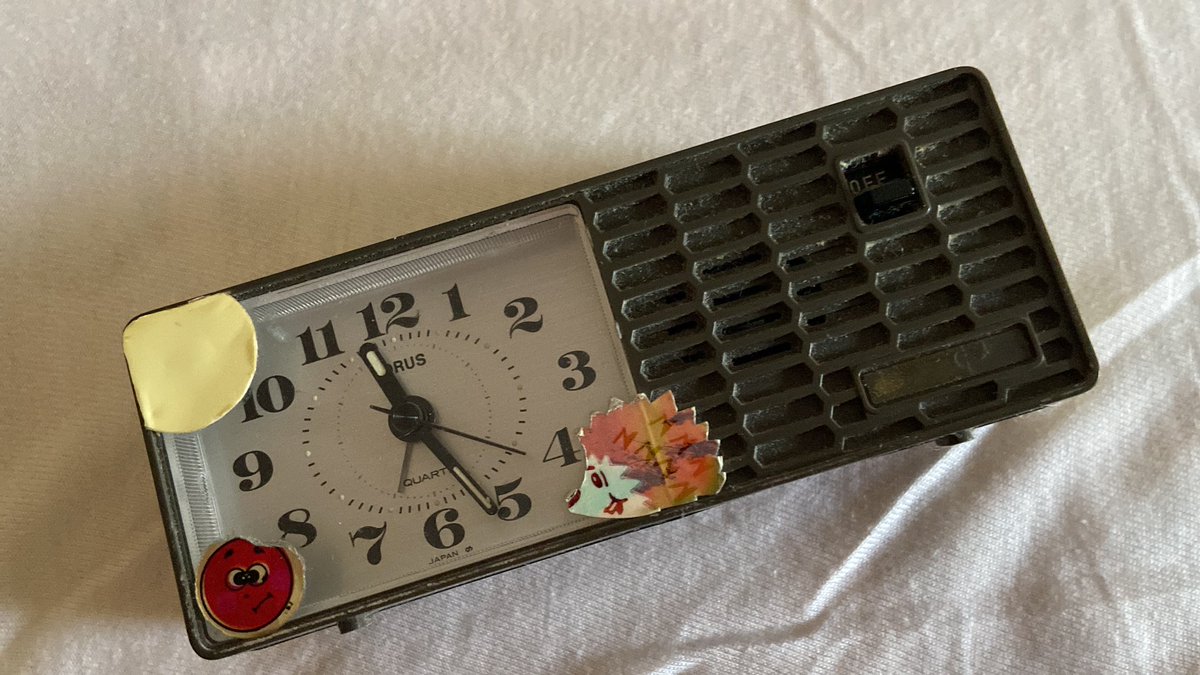 Things that make me smile: I have had this alarm clock since I was at least 16!!! I am now 52, I still use it , has been so reliable 😄anyone else got something from their past they still use!!! Even with the stickers on