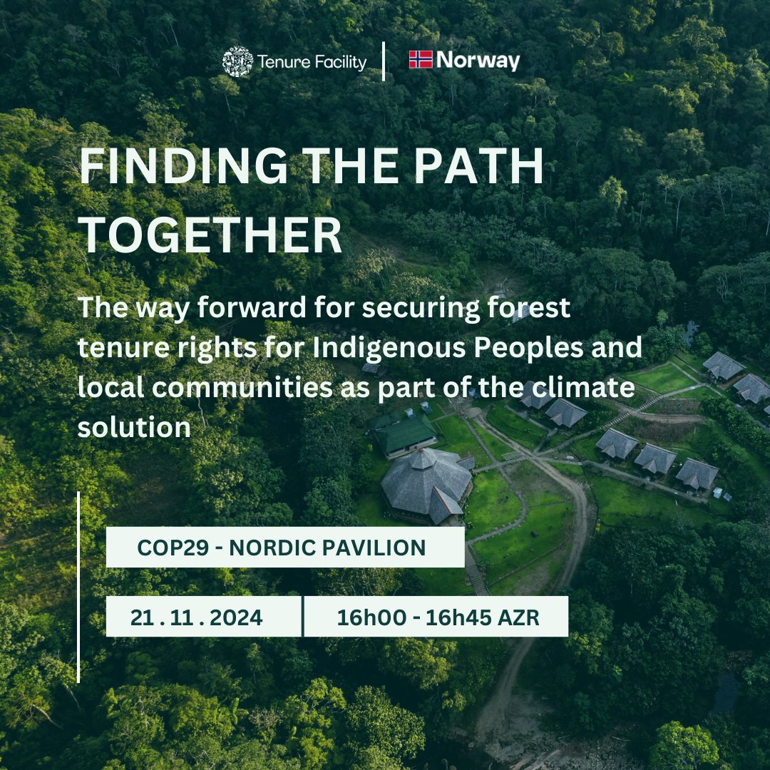 At #COP29 with <a href="/Climateforest/">NICFI</a>, we’re addressing the urgent need to further recognise Indigenous &amp; rural communities' land rights. They protect millions of forest hectares, yet only 11% are formally theirs. Join us in Baku or online to support land tenure &amp; their key stewardship.