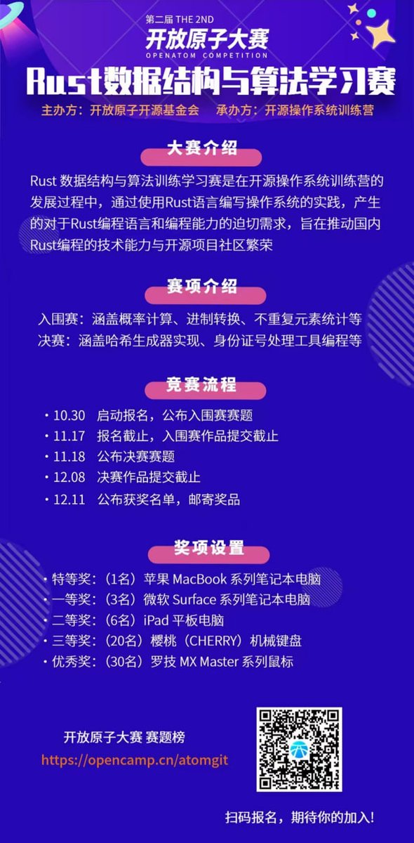 rustropy_gaming's tweet image. 欢迎参加第二届 Rust 数据结构与算法学习赛！提升编程技能，赢取丰富奖品，特等奖 MacBook 等你挑战！即刻报名，共同推动 Rust 技术发展！