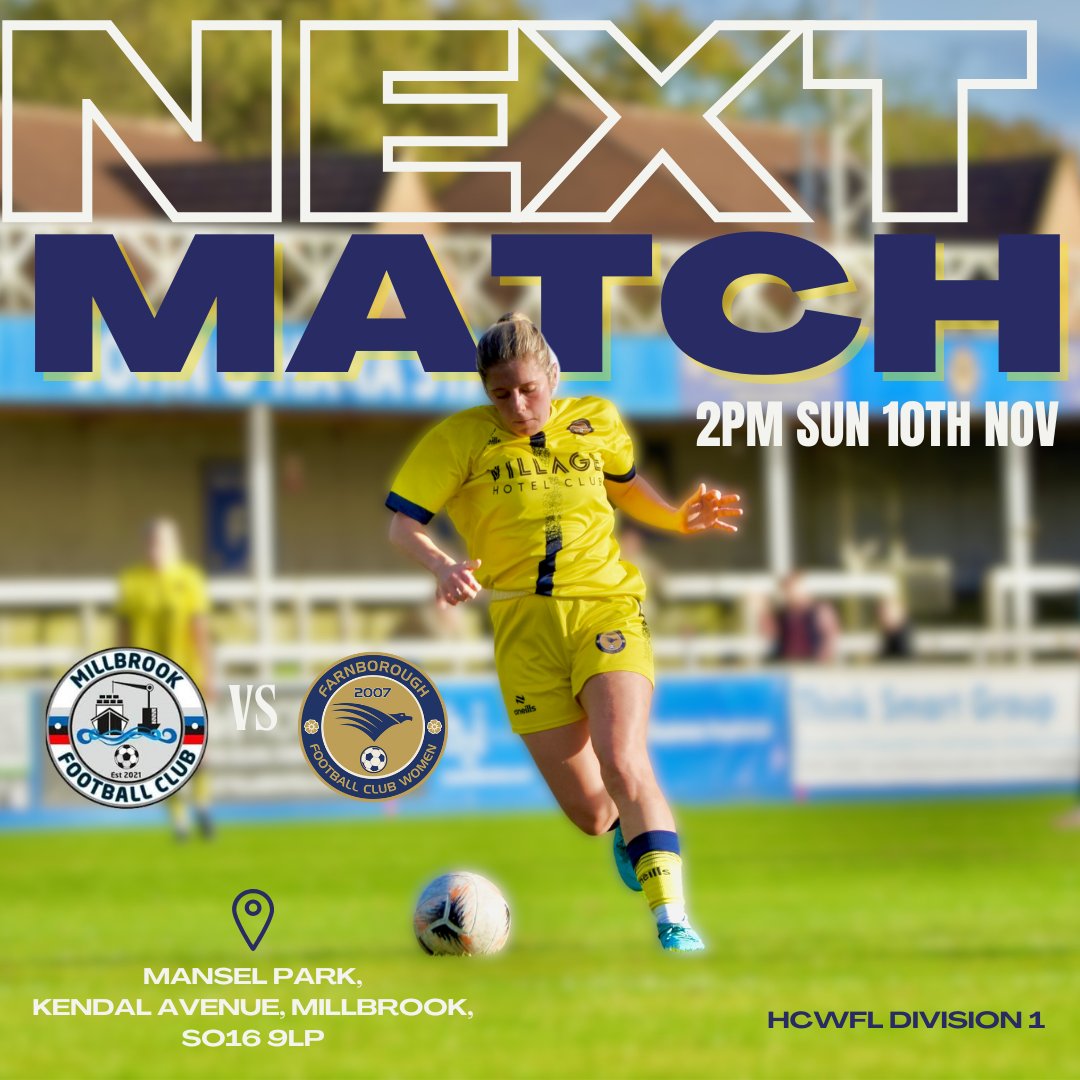 FarnboroughFCW's tweet photo. Our next game is away against Millbrook Ladies. Location: Mansel Park (opposite The Saints Pub), Kendal Avenue, Millbrook, SO16 9LP. https://t.co/yBcZqilunS